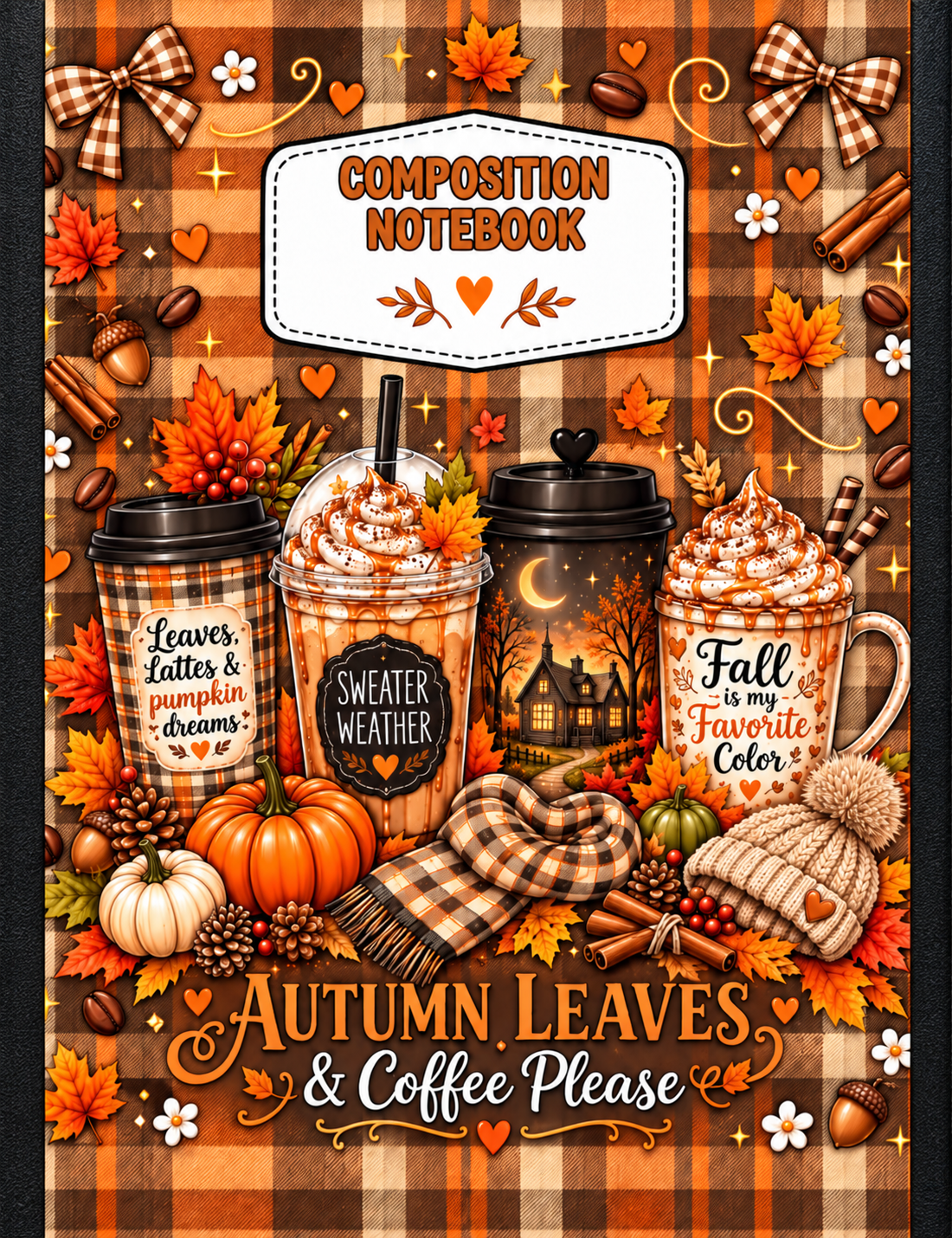 Autumn Leaves & Coffee Please Composition Notebook