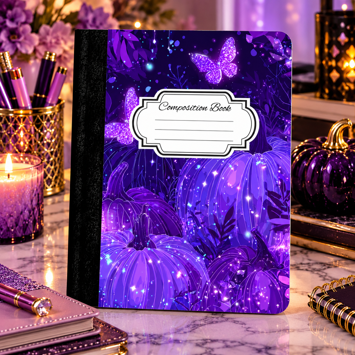 Midnight Butterfly Pumpkin Composition Notebook