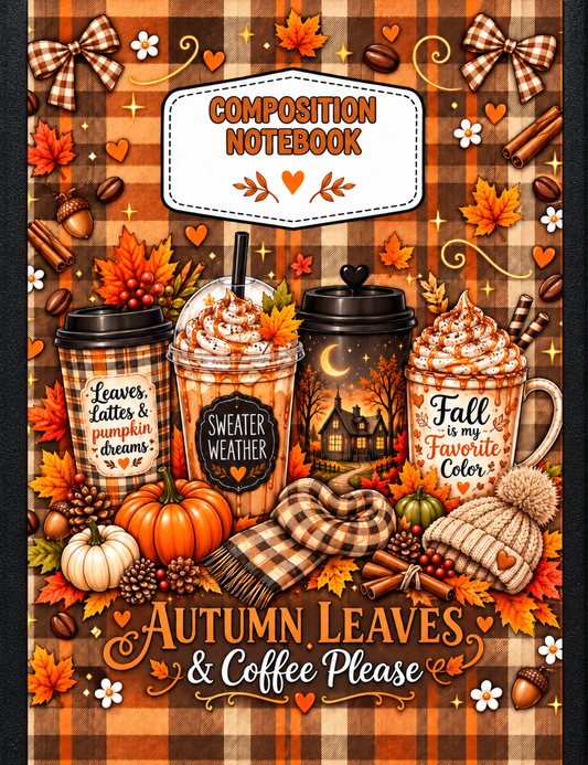 Autumn Leaves & Coffee Please Composition Notebook