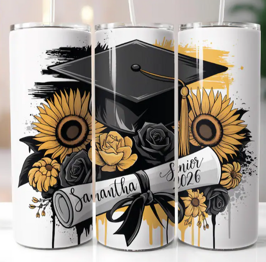 20 Oz Skinny Personalized Tumbler with Sun Flowers
